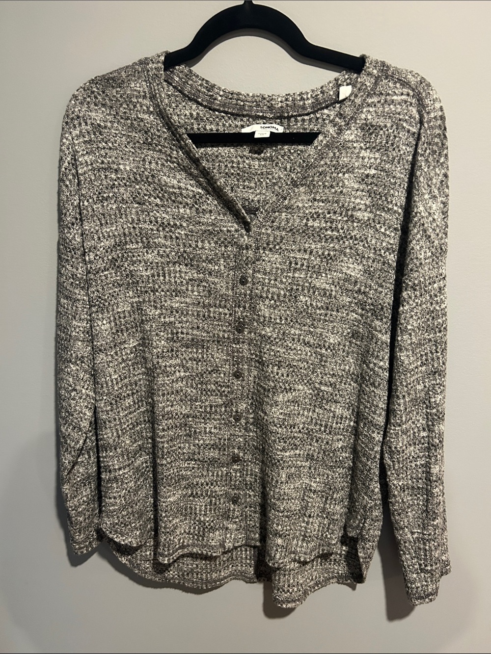 Cozy Marled Gray Button-Up Henley Sweater